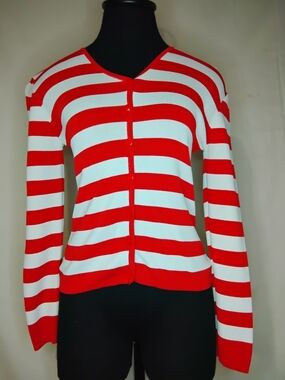 Finity Red and White Striped Button-Down Top